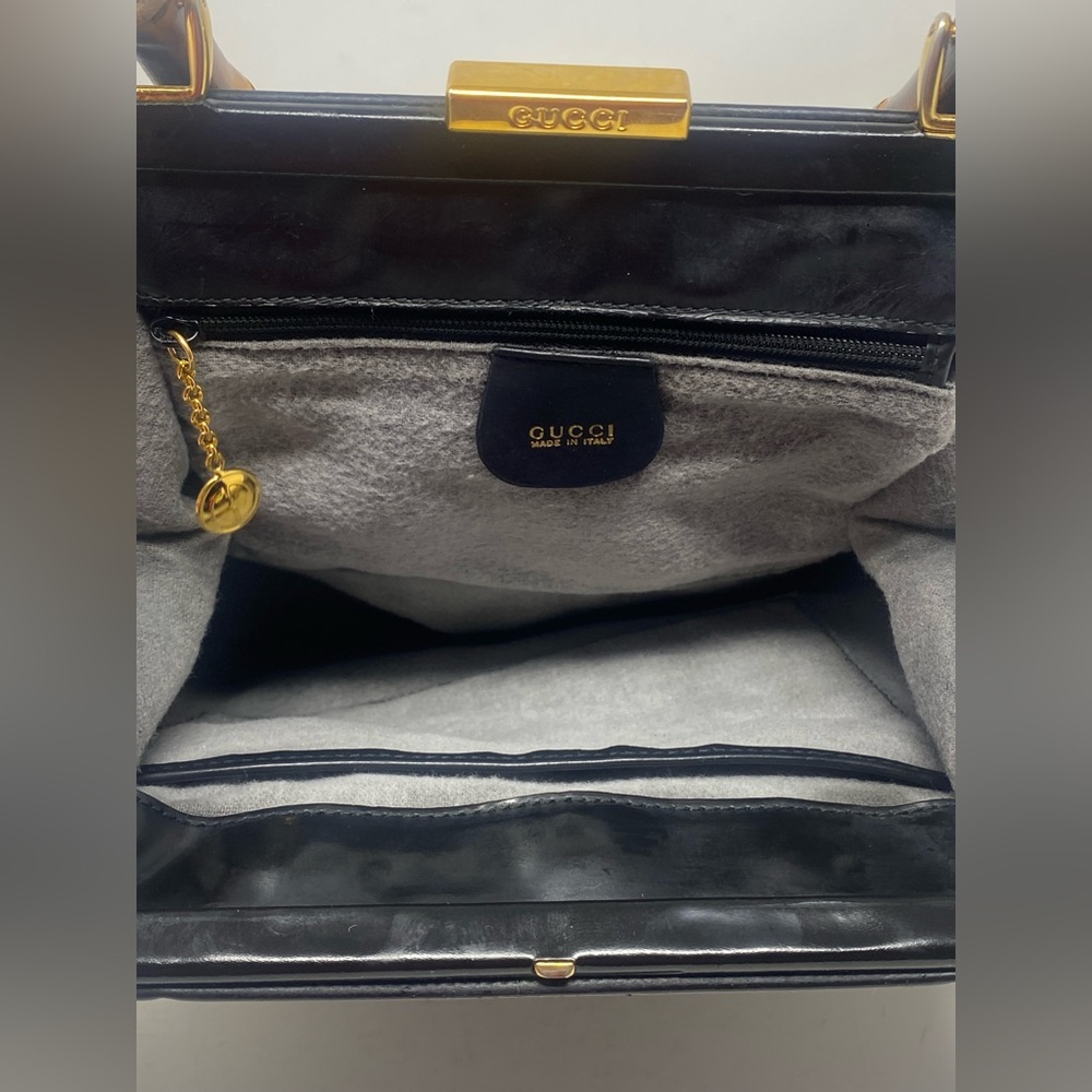 GUCCI Bamboo Clasp Top Hand Bag Leather Black Vintage - Picture 7 of 16